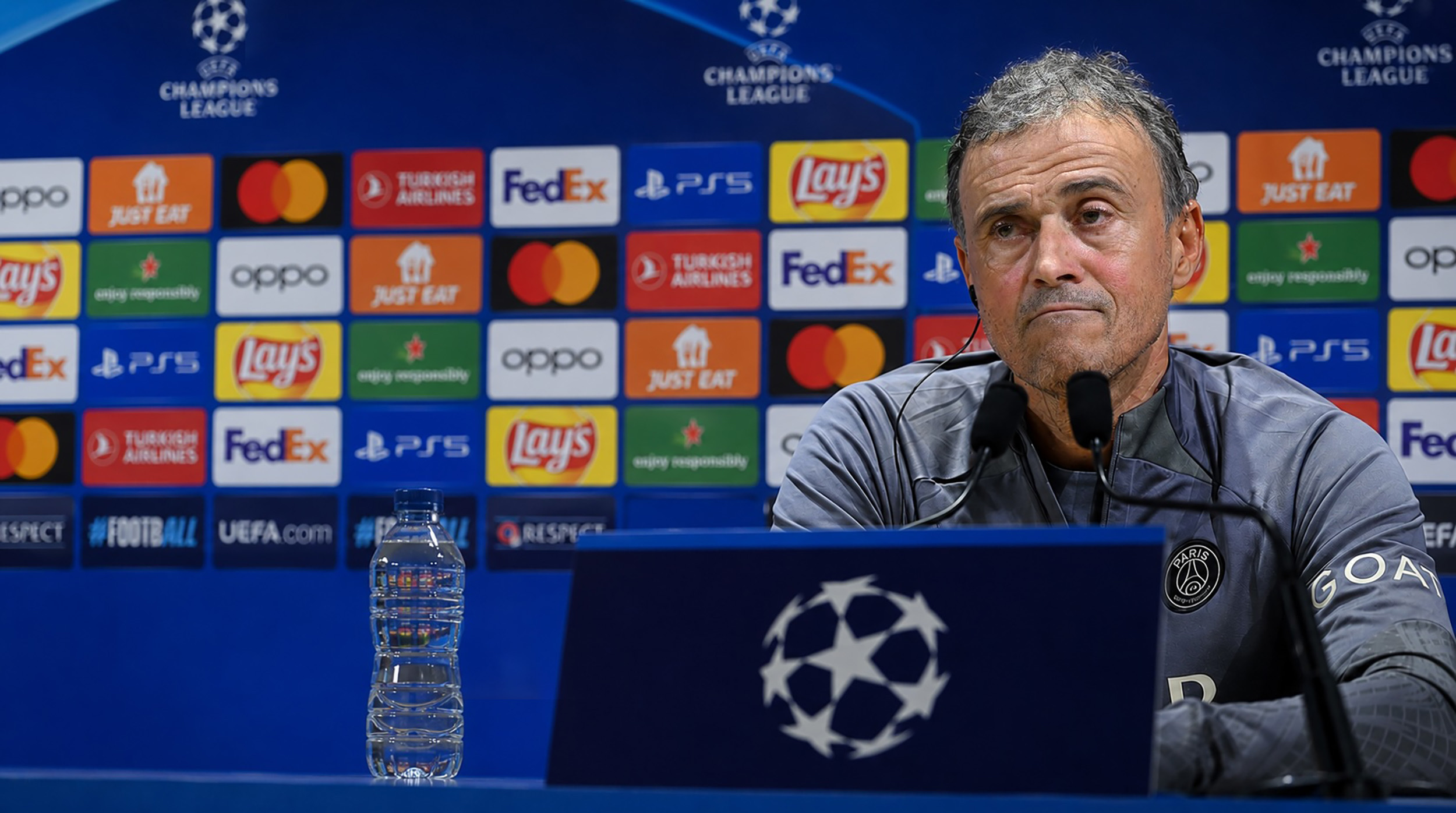 Luis Enrique en rueda de prensa de la Champions League como entrenador del PSG